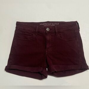 American Eagle Mid Rise Midi Burgundy Shorts